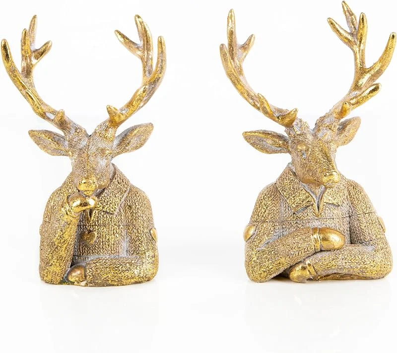 Visita la tienda de Logbuch-Verlag Logbuch-Verlag Figuras Ciervo Doradas, 2 Unidades: decoración navideña Elegante, Decorativas Navidad Interior, Renos Modernos para Mesa y Ventana, Adornos Invierno Lujo Dorado, 16 cm — Decoracion Navidad