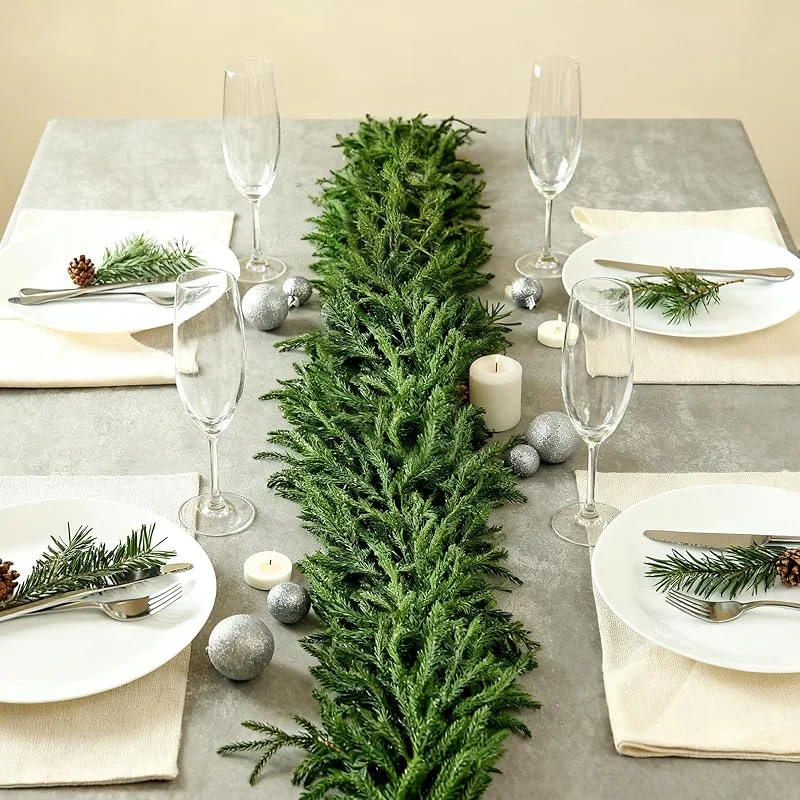 CIYIN Guirnalda de Navidad Artificial, 180 cm Guirnalda de Pino Norfolk, Guirnaldas de Abeto Verde Realista, Decoración Navidad para Interiores y Exteriores, Chimenea, Mesa, Puerta, Escaleras — Decoracion Navidad