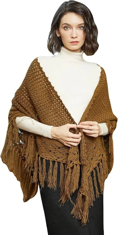 Visita la tienda de BEAUTELICATE BEAUTELICATE Chal de Ganchillo Mujer Bufanda Punto Triangular Larga Flecos Estolas para Otoño Invierno — Ropa Navidad