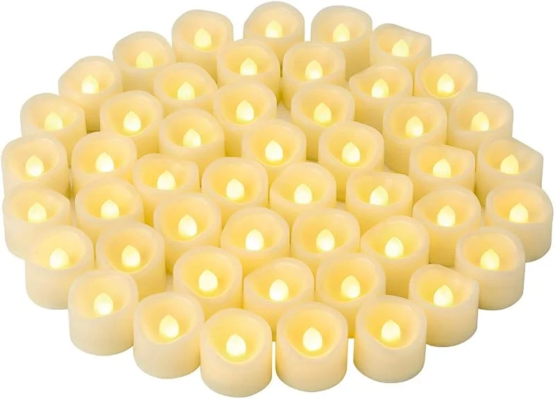 Visita la tienda de CANDLE IDEA 48 PCS 3 cm velas de té LED sin llama a pilas, blanco cálido parpadeante, votivas eléctricas para Halloween, Navidad, boda y decoración — Cena a la luz de velas