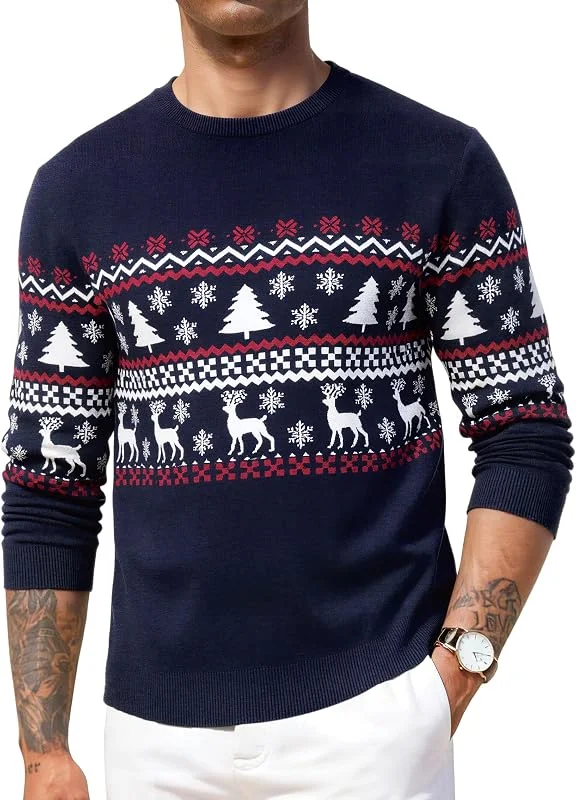 Visita la tienda de Terecey Terecey Suéter Navideño Hombre con Renos y Árbol de Navidad Jersey Navidad Punto de Cuello Redondo y Manga Larga para Invierno y Christmas — Ropa Navidad