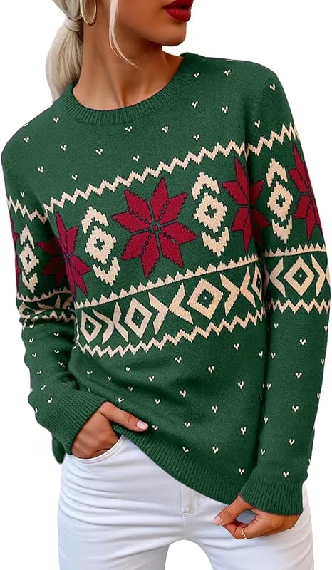Visita la tienda de Terecey Terecey Jersey Navideño Mujer Gracioso Cálido Invierno Suéter Navideño con Estampado con Santa Claus y Copos de Nieve Ropa Navidad Merry Christmas 2025