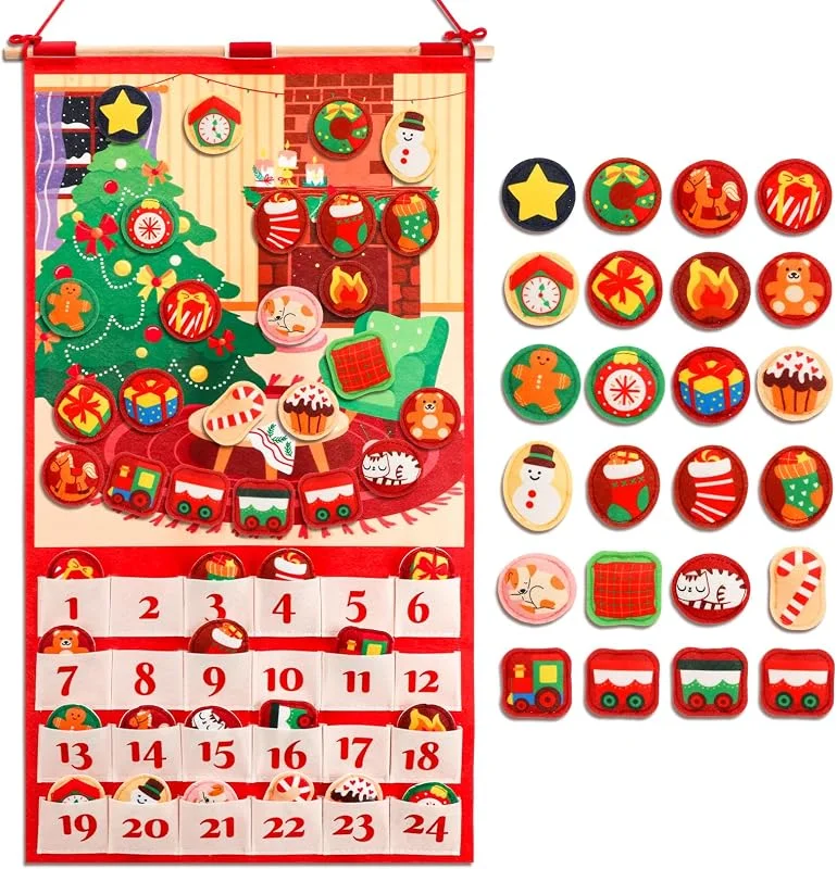 DPKOW Calendario de Adviento de Navidad decoraciones de cuenta atrás para la habitación de Navidad no tejidas con 24 adornos rellenos. — Adviento y mesa