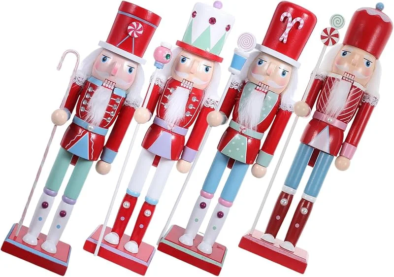 PRETYZOOM 4 Piezas Adorno de Cascanueces de Pie Pintado a Mano Clásico — Decoracion Navidad