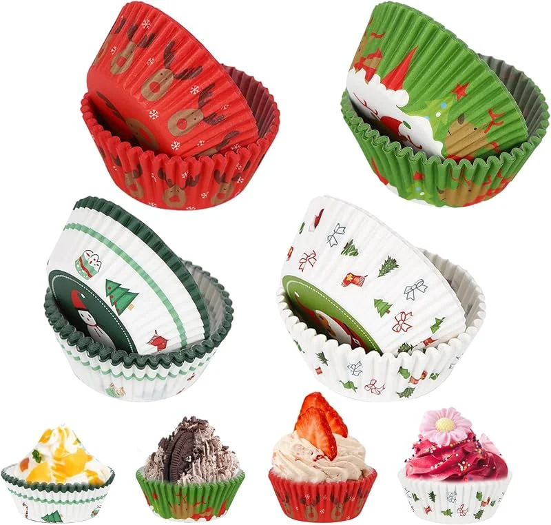 Larfraecy 200 Decoración para cupcakes de Navidad, fundas para magdalenas, Engrasados Moldes Desechables Para Fiestas NavideñAs Moldes Para Magdalenas, Papel para Cupcakes, Papel Molde Muffin Cases — Hogar y cocina