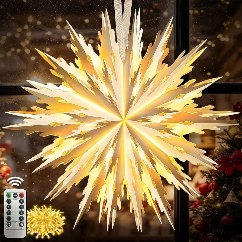 Visita la tienda de Bopertrove Estrella Navidad con Luz, Estrella Papel Navidad, Estrella Luz Navidad LED Exterio, Estrella Luminosa de Navidad Grande, Estrella Carton Natal, Christmas Star, Luces Estrella, 55 cm Ø Blanca — Decoracion Navidad