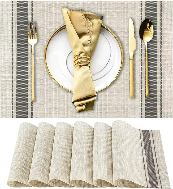 WUBAYI Manteles de comedor resistentes al calor y manchas, antideslizantes, con aislamiento de vinilo, lavables y duraderos (beige gris), juego de 6 manteles individuales — Hogar y cocina