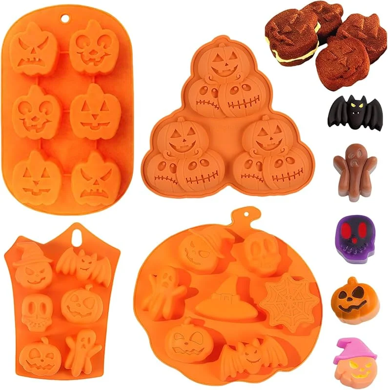TENGWA 4 Piezas Molde Silicona Halloween Chocolates Murciélago Calabaza — Hogar y cocina