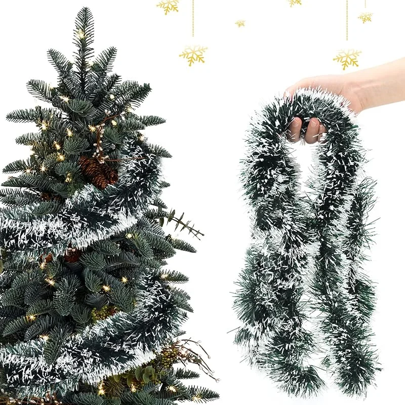 BANTI Guirnalda Espumillon Arbol de Navidad Pino Verde + Blanca Guirnaldas Navidad para Chimenea 10 M Guirnaldas Navideñas Verdes para Interior Exterior Guirnalda de Pino Artificial para Escaleras (5 Pzs) — Decoracion Navidad