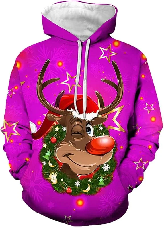 PINTUTU Sudadera Navidad Hombre Jersey Navideño Reno Feo Navidad 3D Mujer Ugly Christmas Hoodie Hombre Sudadera Navideño Hoodies Sudaderas Navideñas Sweatshirt Divertido Gracioso Cómodo — Ropa Navidad