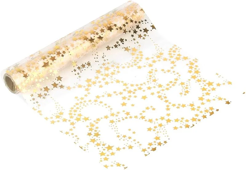 Zaloife Camino de Mesa Organza, Camino de Mesa Estrella Dorad Metálico, 28 cm x 5 m, Decoración de Mesa de Navidad, para Boda Comunión Cumpleaños Decoracion de Fiesta — Hogar y cocina
