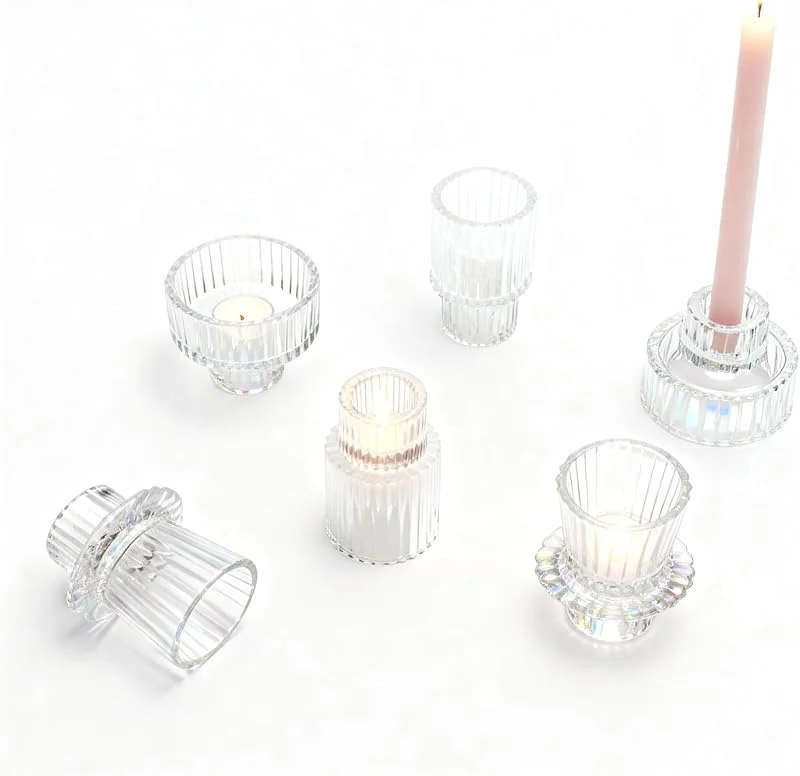HENGBIRD Portavelas de Cristal 2-en-1 – Soporte para Velas de Té y Candelas para Navidad, Bodas y Decoración del Hogar, Set de 6 con 3 Diseños Elegantes — Adviento y mesa