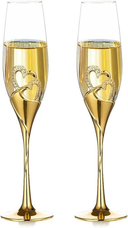 Visita la tienda de Nuptio Nuptio 1 Juego (2 Piezas) De Copas De Champán De Alta Gama, Copa Para Boda, Fiesta, Copa De Vino Tinto Creativo De Boda (Oro, Estilo 1) — Vino y mesa festiva