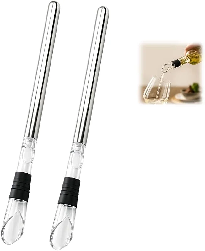 Prloelxe Enfriador de Vino con Varilla 2 Unidades – Barra Enfriadora de Acero Inoxidable 304 – Enfriamiento Rápido Antigoteo – Accesorio para Vino Tinto, Blanco y Espumoso – Ideal para Regalo — Vino y mesa festiva