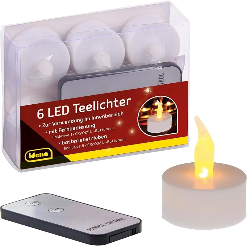 Visita la tienda de Idena Idena 38204 - Velas de té eléctricas LED, 6 unidades, con luz parpadeante y mando a distancia, incluidas las pilas, decoración para bodas, fiestas, Navidad, Pascua, como iluminación ambiental — Cena a la luz de velas