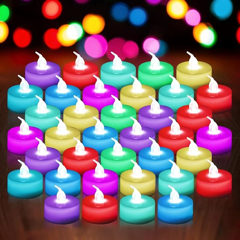 BORDEAG 48 velas de té con cambio de color, velas sin llama, velas LED de colores, cambio de color lento, velas de té eléctricas sin llama con luces de colores para Navidad, Pascua, fiesta — Cena a la luz de velas