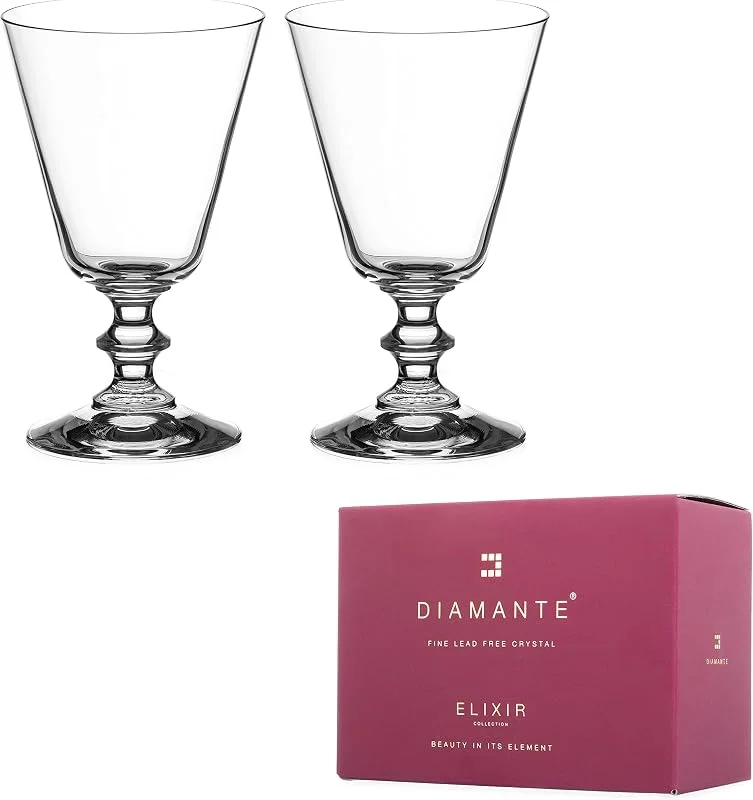 DIAMANTE Juego de 2 copas de vino tinto de cristal, estilo vintage, sin plomo, color blanco — Vino y mesa festiva