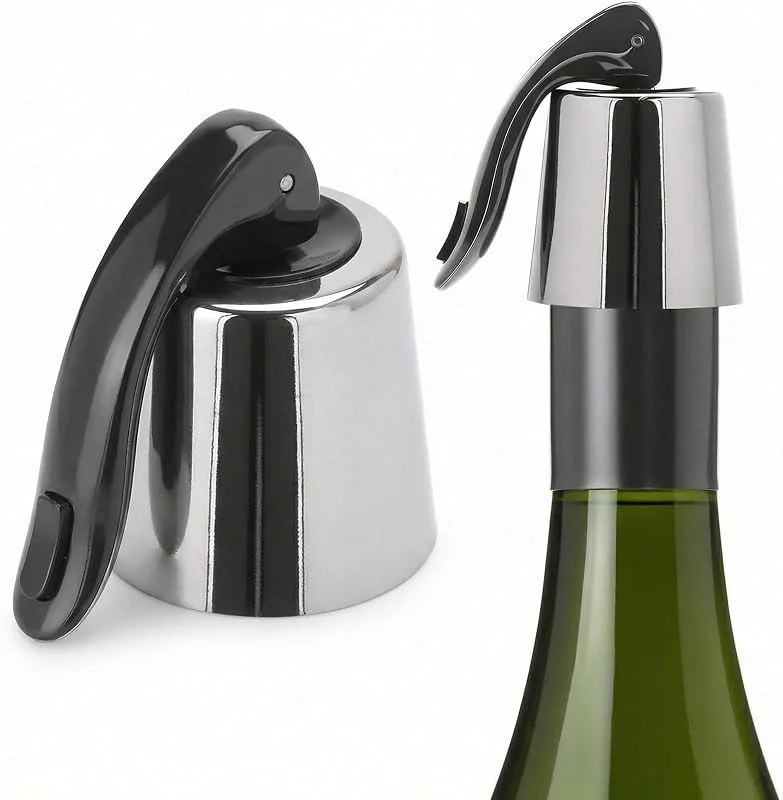 QWORK® Conjunto de 2 Tapón de Vino de Acero Inoxidable, Tapón con Cierre Hermético de Silicona, Reutilizable y a Prueba de Fugas — Vino y mesa festiva