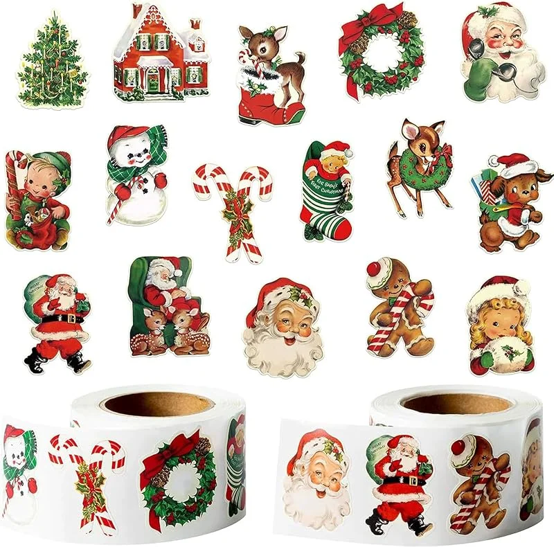 Charfia 500 Piezas Etiquetas Adhesivas Navidad, 16 Modelos Pegatinas Navideñas Pegatinas Navidad Regalos, Pegatinas Regalos Navidad Pegatinas de Navidad Stickers Navidad — Envoltorio regalo