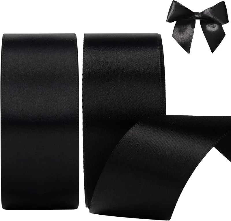 AWCIGG Cinta de raso negro 40 mm, 44 m, cinta decorativa ancha, para envolver regalos, floristas, lazos de luto, coches, funerales, Halloween, Navidad — Envoltorio regalo