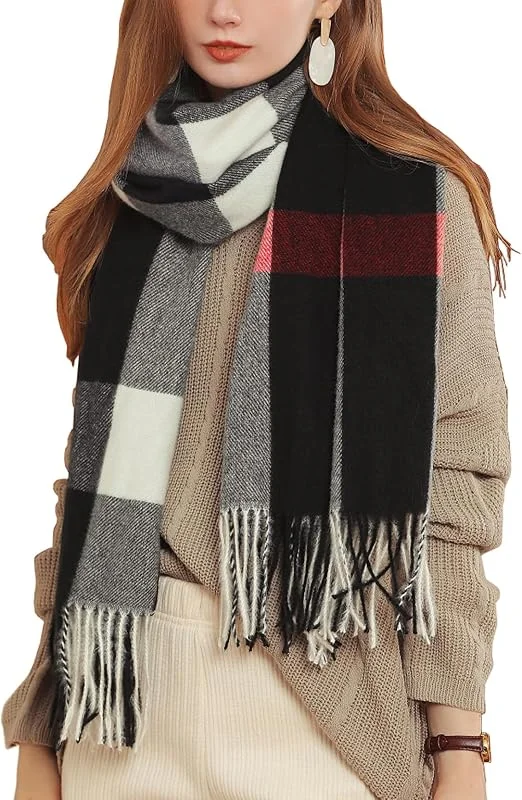 TOPLAZA Bufanda Larga Mujer Mantón a Cuadros con Borlas para Invierno Cálido — Ropa Navidad