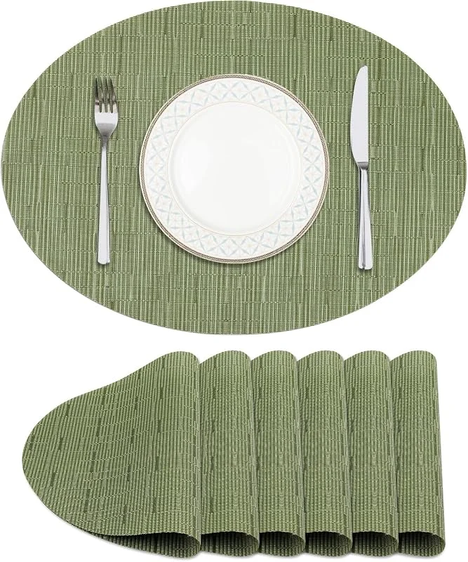 Privalace PVC Trenzado Ovalado Manteles Individuales Lavables, Juego de 6 Salvamanteles Individuales Resistentes al Calor para Cocina Comedor(Verde) — Hogar y cocina