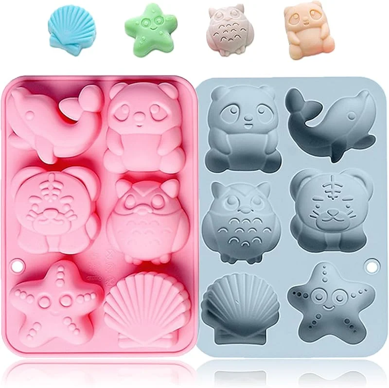 Honicemar Molde de Silicona con Forma de Animale de 6 Cavidades, Silicona Molde con Diferentes formas de Animales, 2 Pcs de Moldes para Chocolates Antiadherentes para Pastele Chocolate Helado — Hogar y cocina