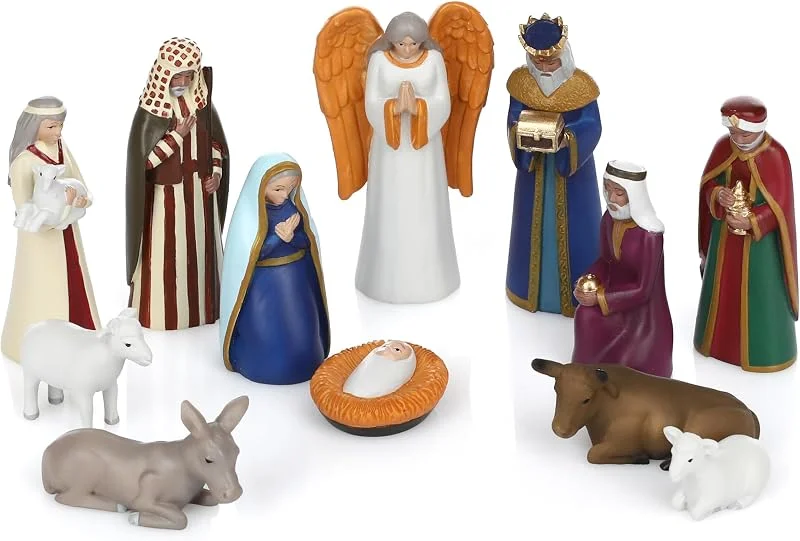 Nordstern Figuras de belén de 12 piezas – Colorido belén como decoración para Adviento y Navidad – Accesorios para belén aprox. 1, 3 hasta 7 cm de alto — Decoracion Navidad