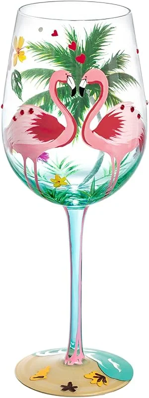 Visita la tienda de NymphFable NymphFable Copa de Vino Colores Flamingo Palmera Pintada a Mano Regalo de Cumpleaños para Esposa Novia Copa Vino Tinto 15 oz — Vino y mesa festiva