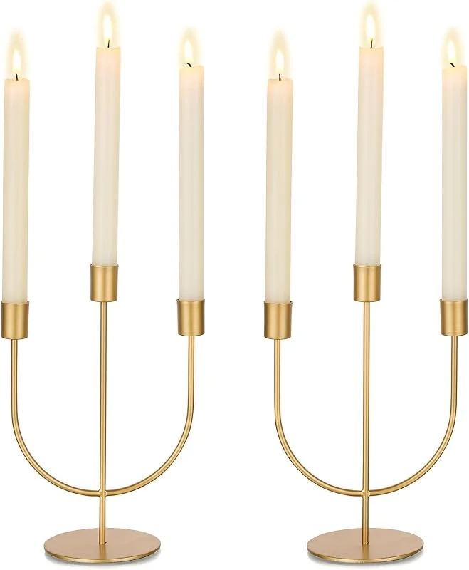 Visita la tienda de Sziqiqi Sziqiqi Candelabros Dorados de Metal, 3 Brazos, para Boda, Lote de 2 — Cena a la luz de velas