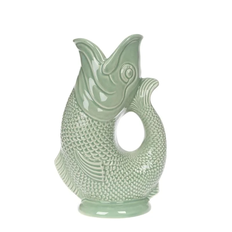 GurglyFormato:Cocina Icónica Jarra verde salvia pequeña de 23 cm, 750 ml, Jarra de pescado y jarrón de pescado — Vino y mesa festiva