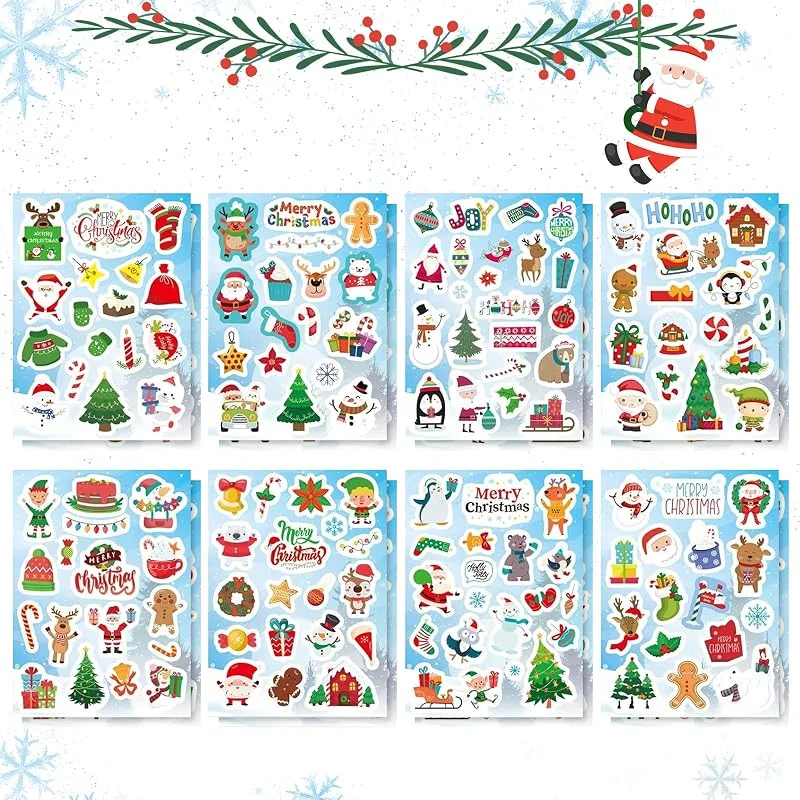 DTXYBC 16 Hojas Pegatinas Navideñas Infantiles, 284 Navidad Pegatinas para Niños, Navidad Pegatinas para Niños Manualidades, Navi-dad DIY Scrapbooking Pegatinas, Para Bolsa de Regalo Tarjeta de Navi-dad — Envoltorio regalo