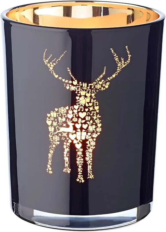 Visita la tienda de EDZARD EDZARD Vaso portavelas Fancy (H 13 cm, Ø 10 cm), cristal negro — Decoracion Navidad