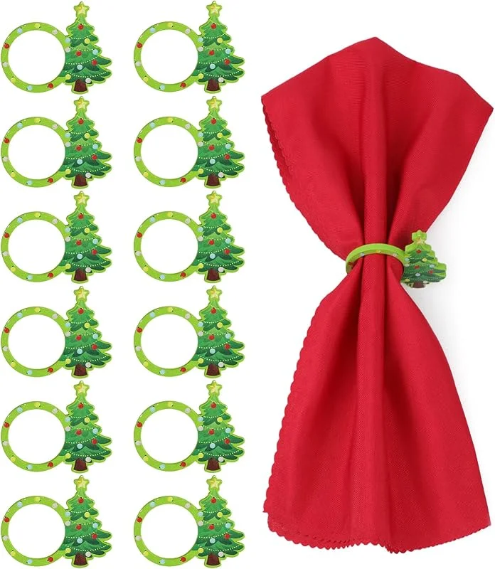 MWOOT 12 Piezas Servilleteros de Navidad, Diseño de Árbol de Navidad Servilletero Madera, Anillos Servilletas para Navidad Acción de Gracias Fiesta Cena Banquete Accesorios de Decoracion Mesa — Adviento y mesa