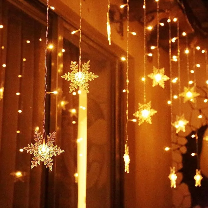 ELEUTH Cortina Luces de Copo de nieve, 94LED Luces Exterior con 8 Modos Guirnaldas Luces Para El Balcón, Ventana, Pared, Escaparate, Boda, Fiesta, Jardín Decoracion Navidad — Luces Navidad