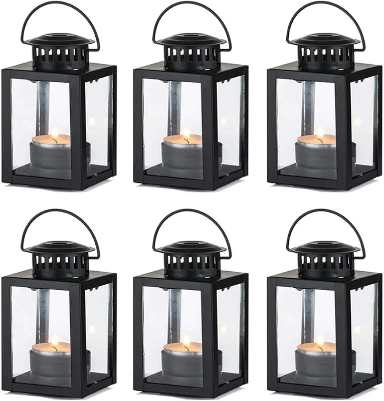 Visita la tienda de Nuptio NUPTIO Linternas para velas, linternas de jardín, pequeñas linternas colgantes de estilo vintage para velas de té, portavelas de té negro para eventos interiores y exteriores, fiesta de cumpleaños — Cena a la luz de velas