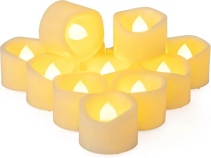 Visita la tienda de Yakpo 2 velas de té sin llama de 3, 8 cm x 3 cm de alto, funcionan con pilas, velas LED parpadeantes votivas eléctricas parpadeantes a granel para Halloween, bodas, decoraciones de Navidad — Cena a la luz de velas