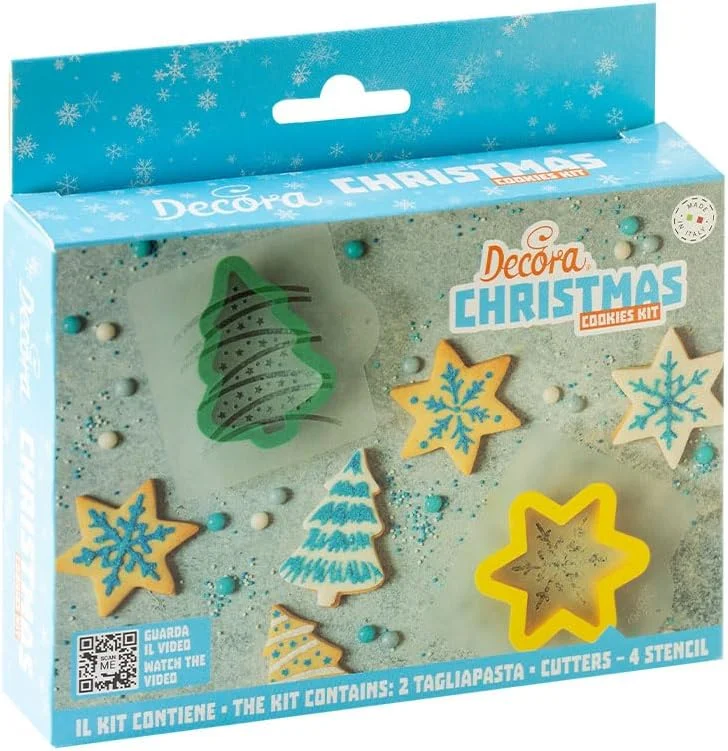 Decora, 0255232 - Juego decorativo de Navidad, 2 moldes de abeto y estrella + 4 plantillas decorativas, ideal para crear galletas decoradas tridimensionales, fabricado en Italia, paquete de 6 — Hogar y cocina