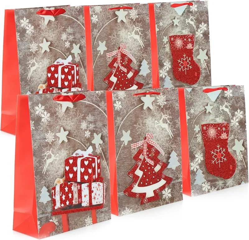 Visita la tienda de com-four COM-FOUR® 6x Bolsa de regalo XL para Navidad y Adviento, Bolsa de regalo — Envoltorio regalo