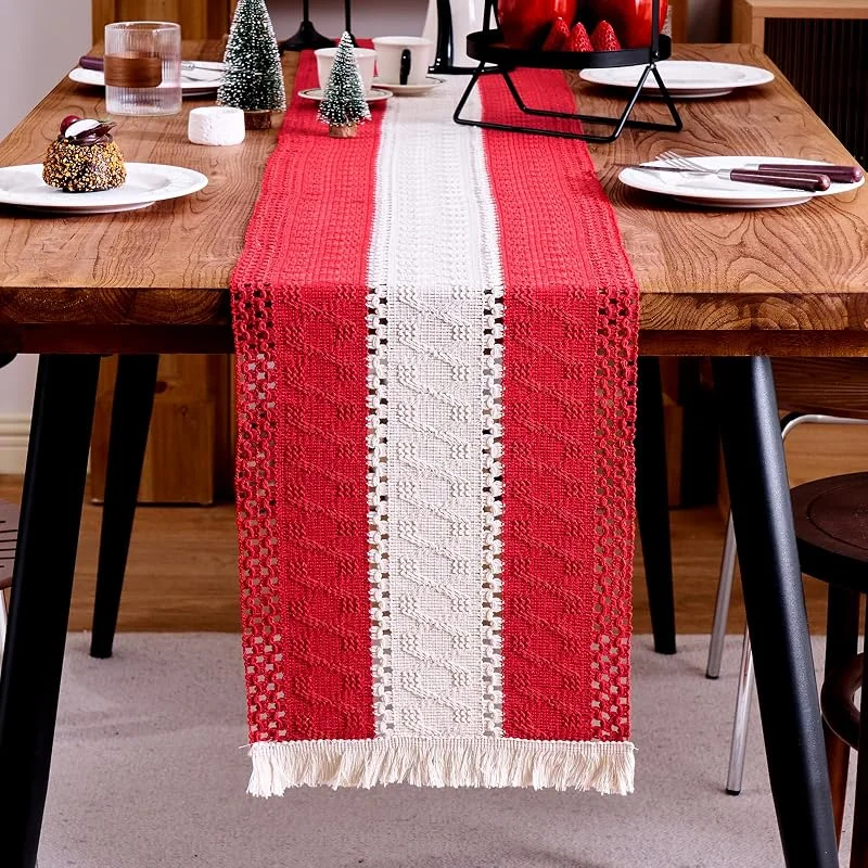 Dazhtu Camino de Mesa Navideño, Camino de Mesa de Lino Rojo Navidad, Decoración Navideña de Invierno para Mesas de Cocina, Adornos Navideños Largo para Decoración Mesa de Cena Navidad (180x 30cm) — Hogar y cocina