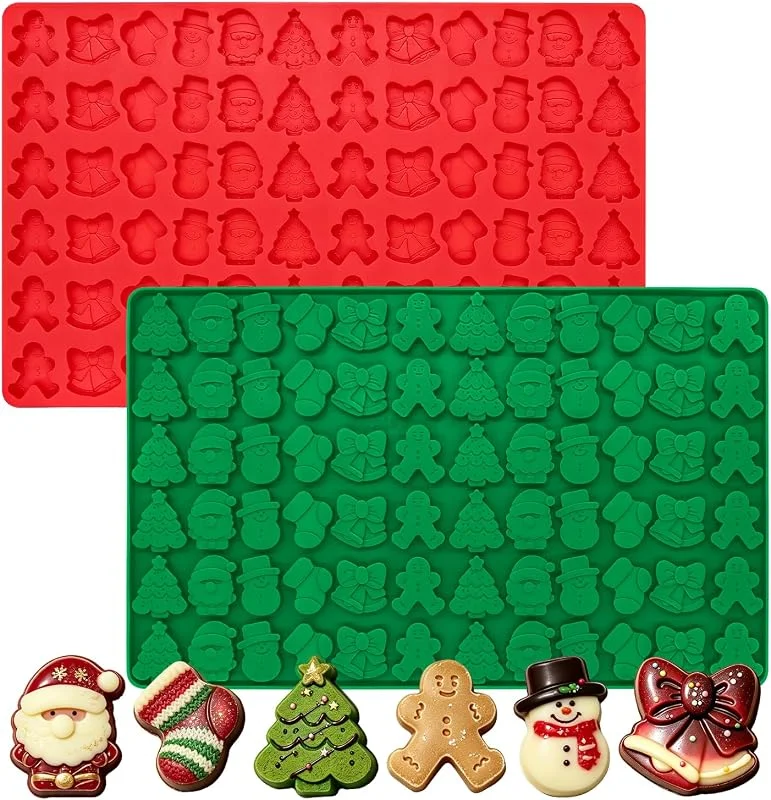 SECALIFE 2 moldes de chocolate de silicona de Navidad, 72 cavidades, árbol de Navidad, muñeco de nieve, molde de caramelo para gomitas, galletas, gelatina, galletas, decoración de pastel de Navidad y Año Nuevo — Hogar y cocina