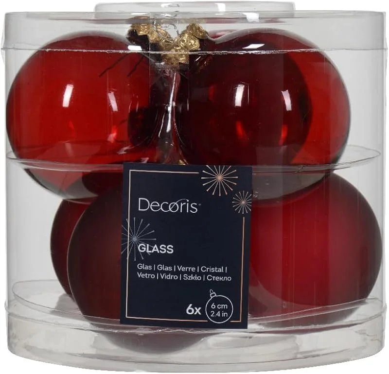 Kaemingk Bolas de Navidad de vidrio 6 cm x 6 unidades Set Ochsenblut rojo oscuro - rojo vino - rojo burdeos — Decoracion Navidad