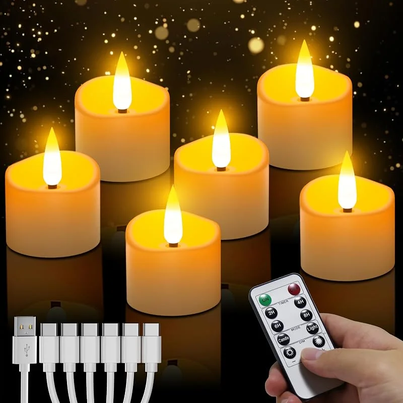 daphomeu Pack de 6 Velas LED Recargables con Mando 1800K — Luces Navidad