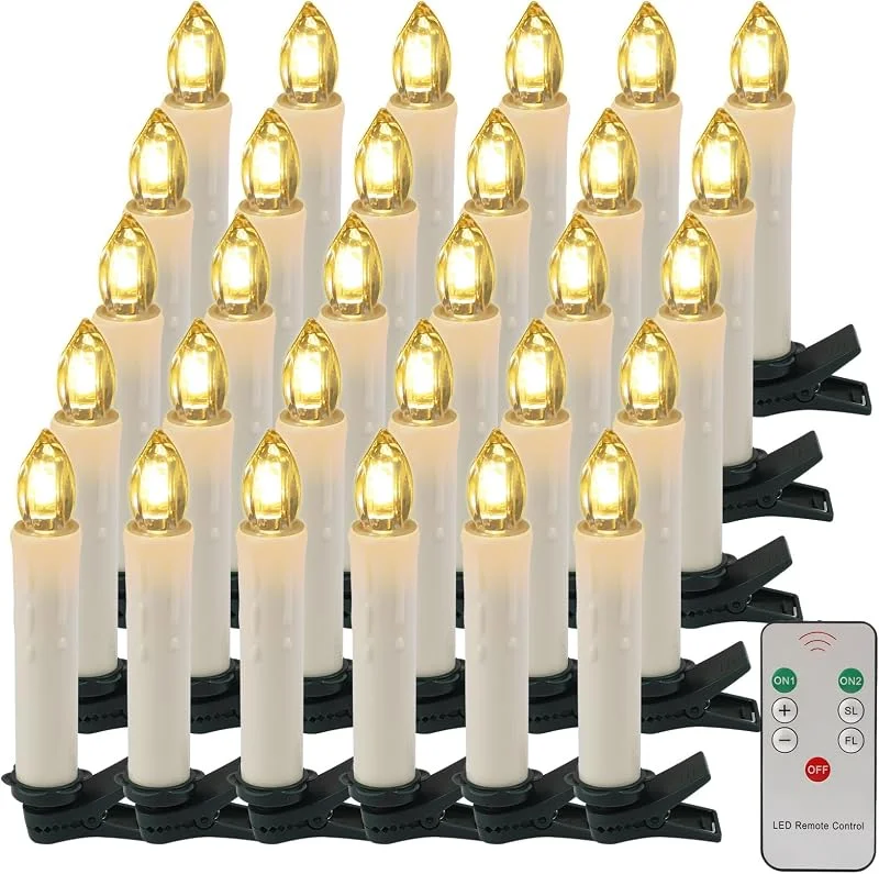 EuroFone Velas cónicas LED para el árbol de Navidad con Clips remotos y extraíbles Efecto de Goteo con luz de Vela sin Llama Efecto Multifuncional LED de Control de Vela LED-30 Pack (Blanco cálido) — Luces Navidad