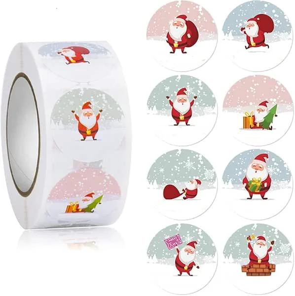 JUNBAOYYDS Rollo de pegatinas de Navidad, 500 unidades, pegatinas de Navidad, redondas, tarjetas, caja de regalo, paquete de etiquetas de victoria, para hacer tarjetas de felicitación (blanco) — Envoltorio regalo